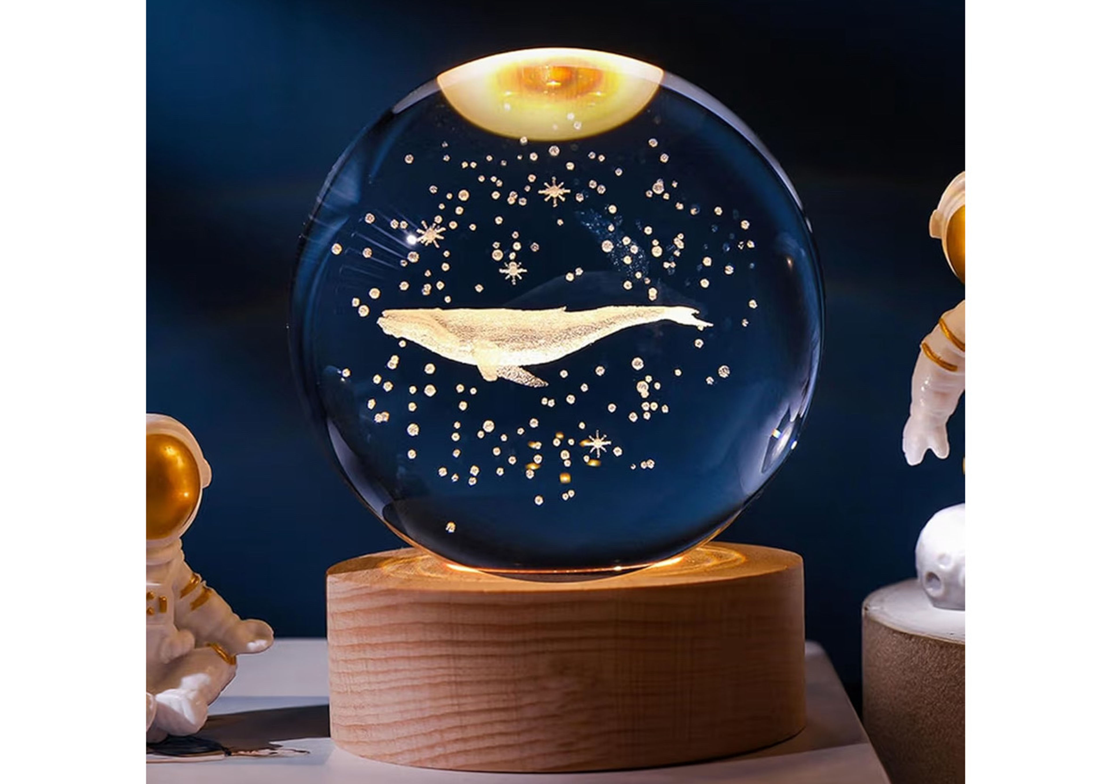 3D Crystal Ball Night Lamp, USB Table Colorful LED Wooden Base Crystal Ball - Image 4
