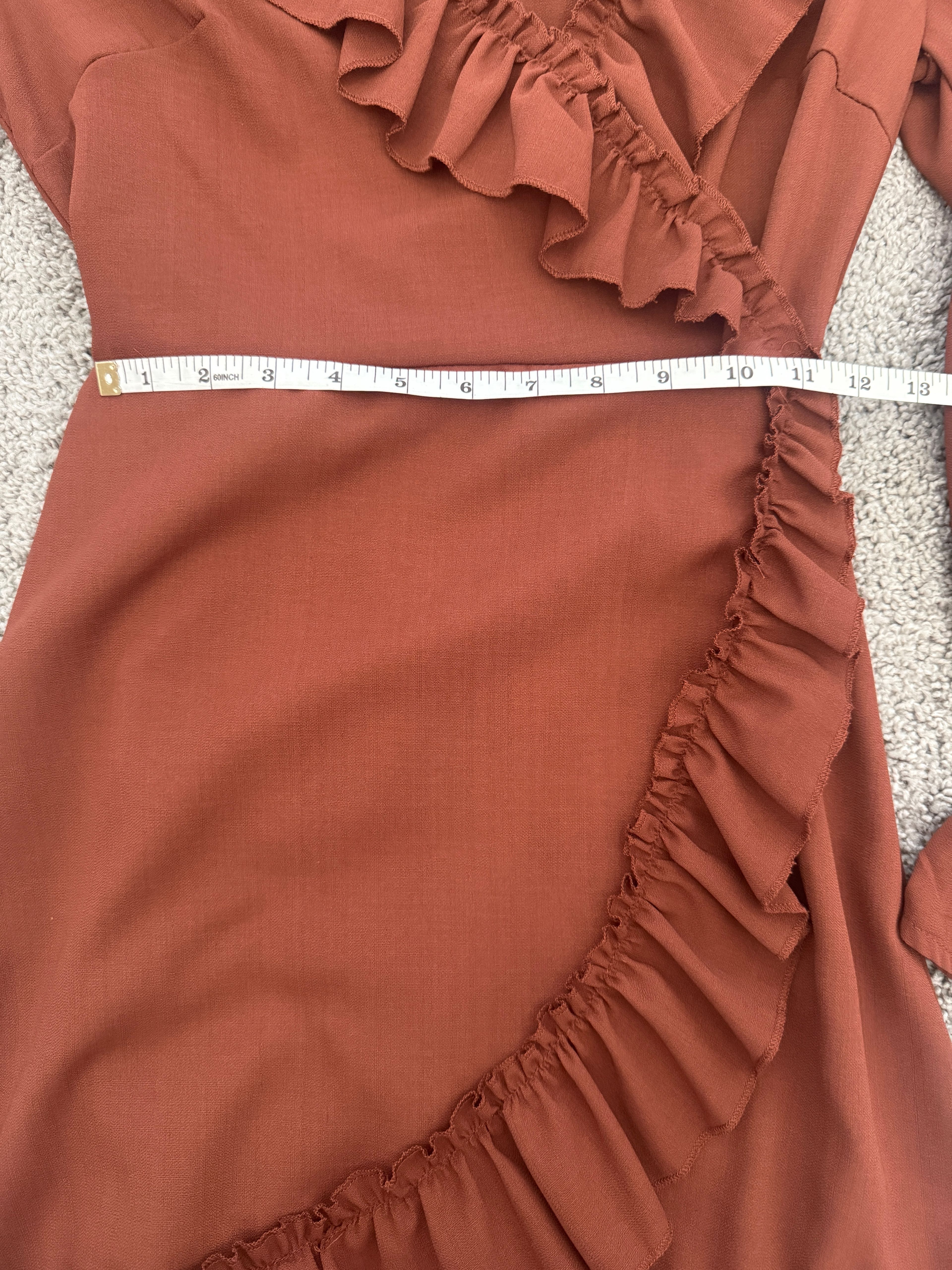 Zaful Women's Lantern Sleeve Ruffle Dress – Terracotta Size Large - Image 8