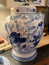 Blue and White Koi Fish Porcelain Ginger Jar with Lid - Image 2