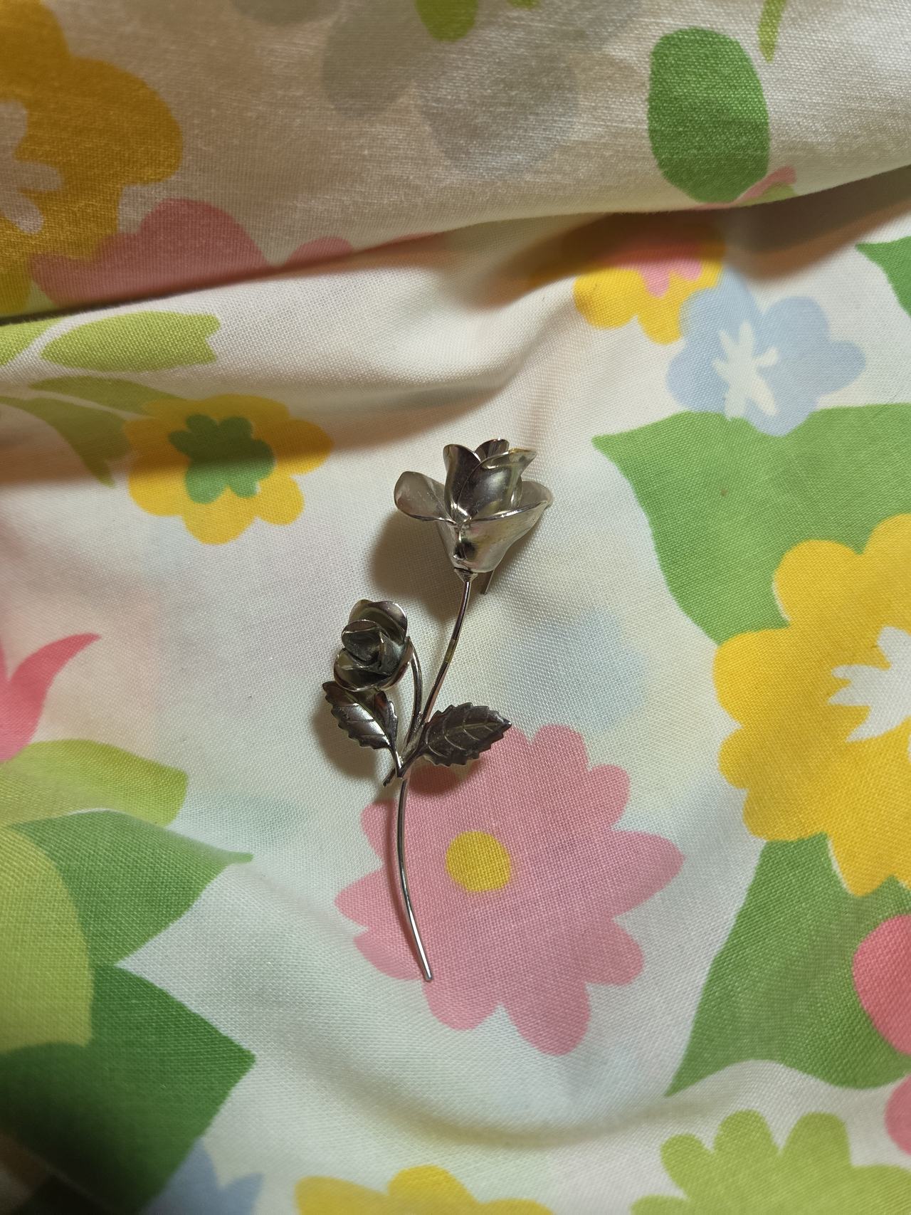 Vintage Silver Rose Brooch