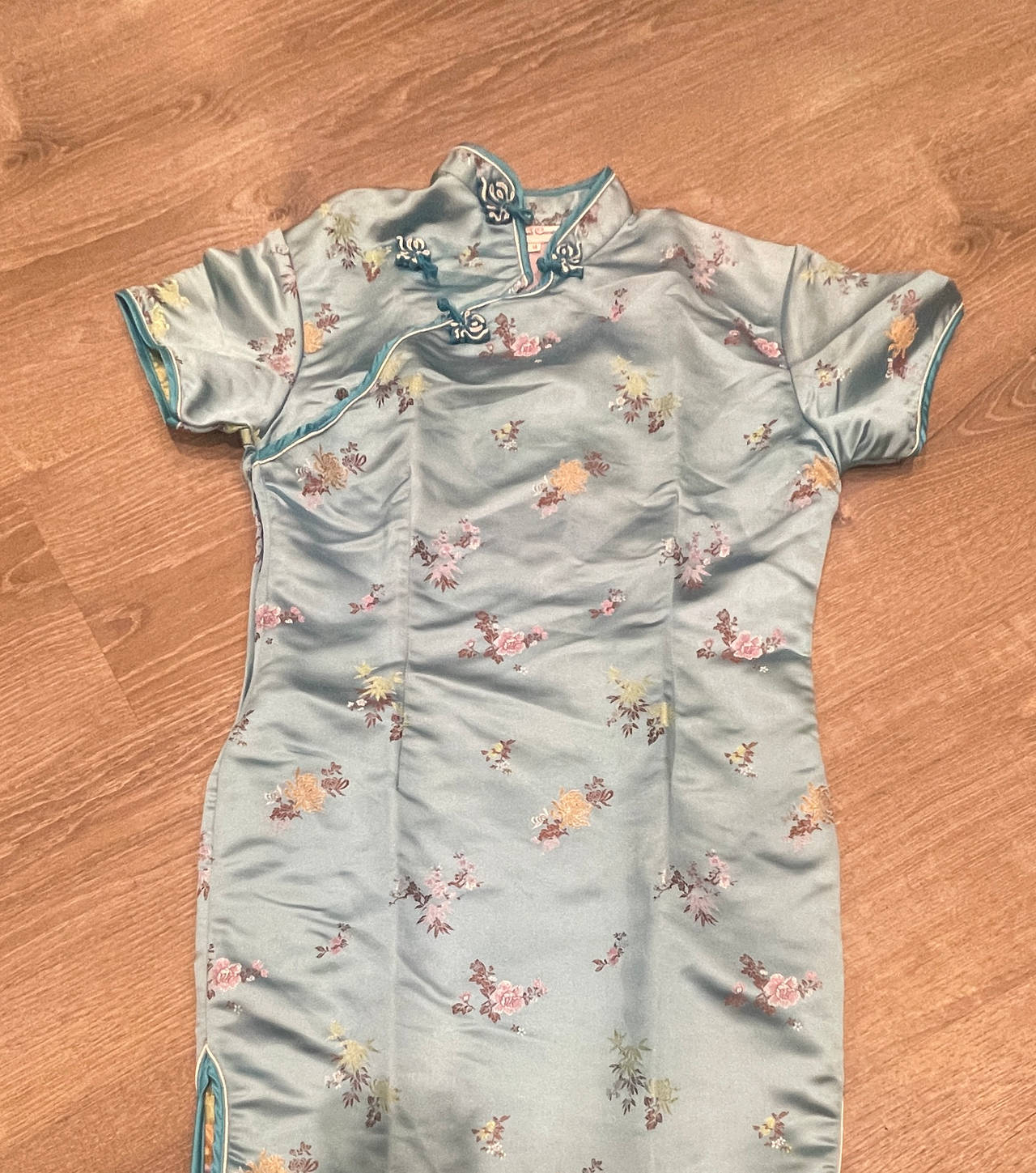 Light Blue Floral Brocade Cheongsam Qipao Dress for girls