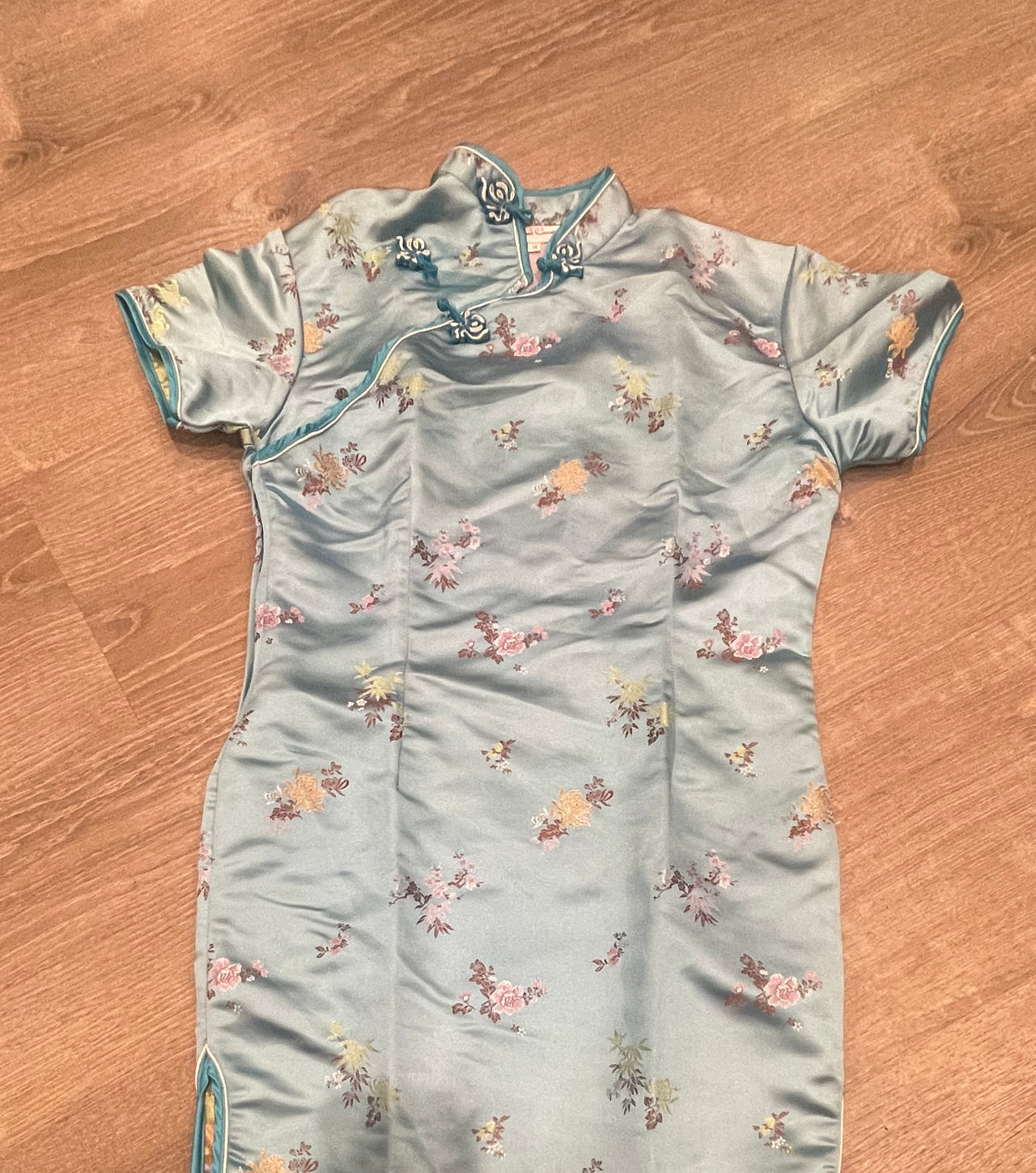 Light Blue Floral Brocade Cheongsam Qipao Dress for girls