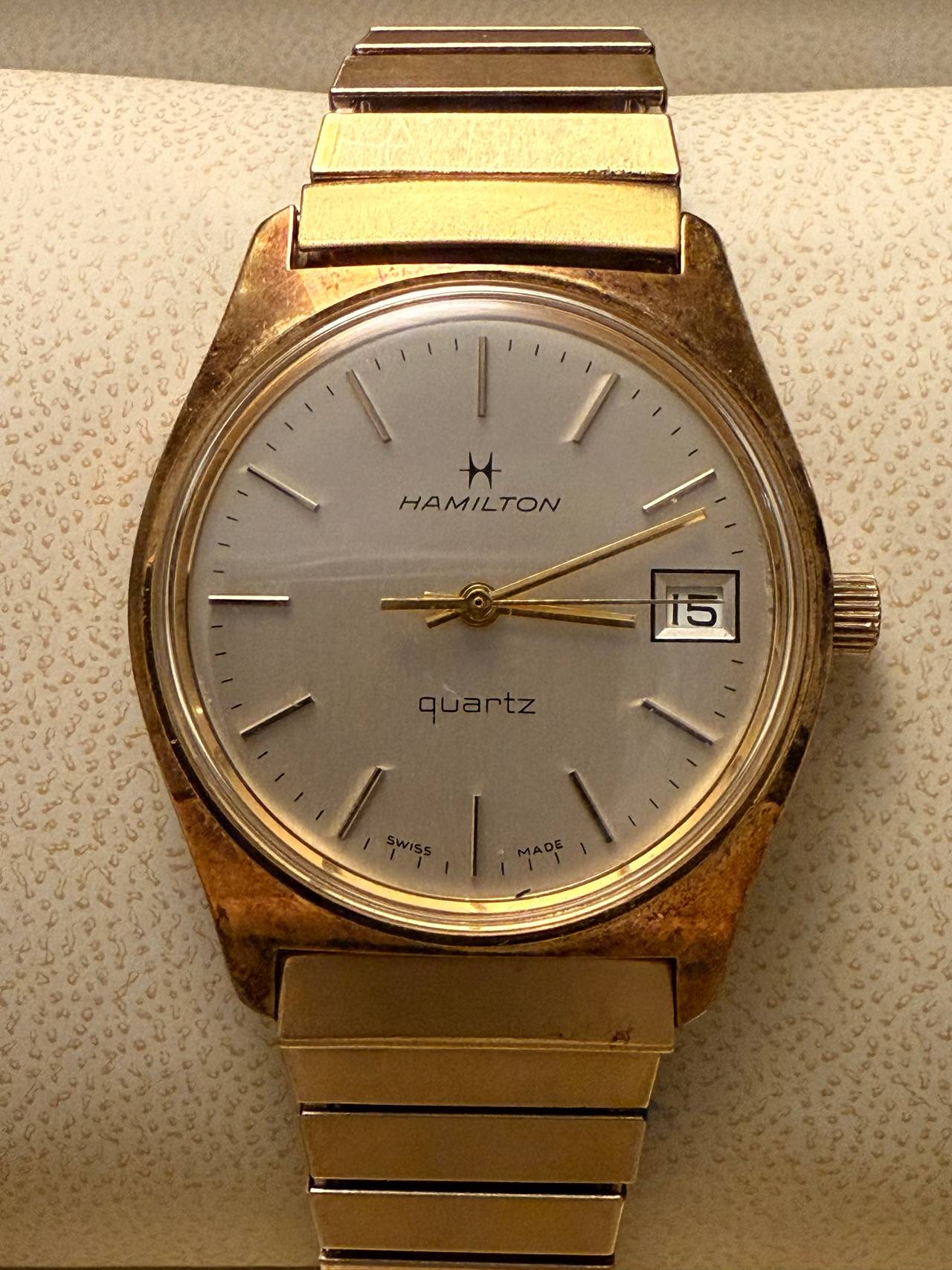 Hamilton Men’s Quartz Watch Gold Tone Swiss Made – Vintage 1980s – Working