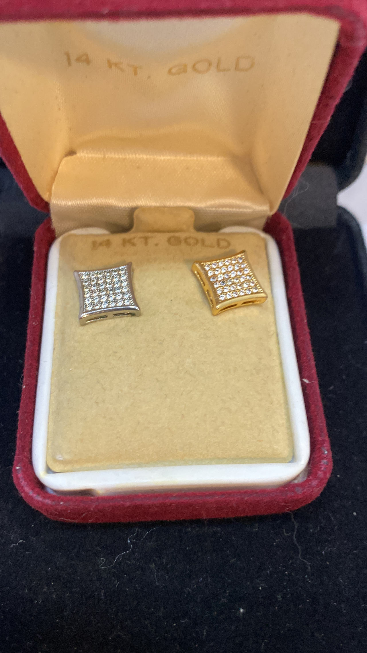 14K Gold Diamond Square Stud Earrings plated