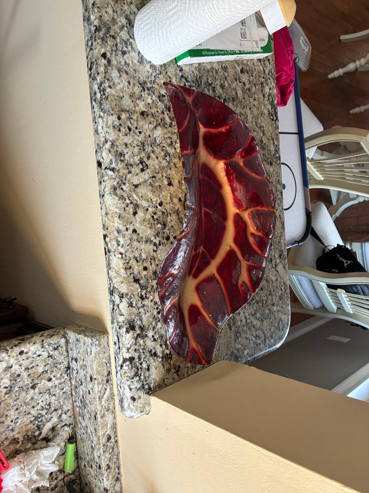 Vintage Italian Red and Gold Glass Leaf Bowl