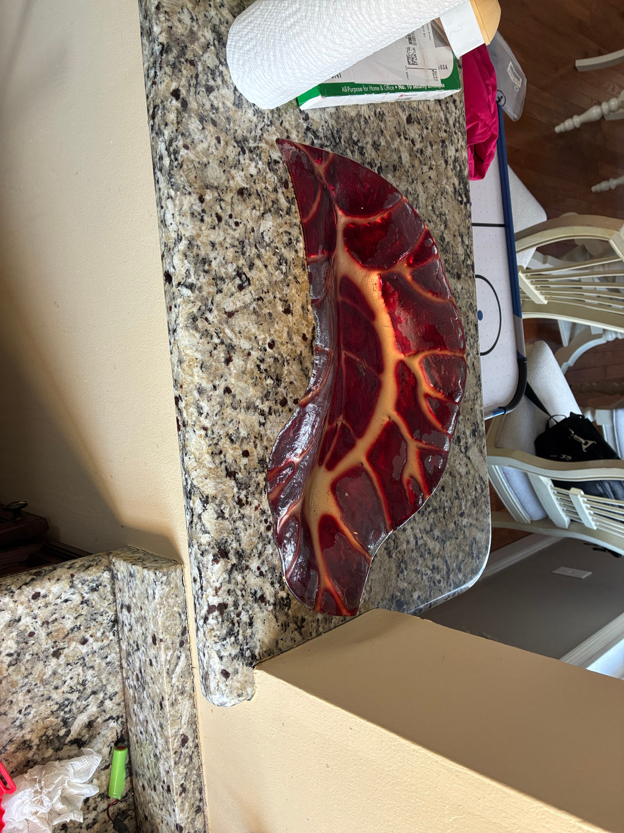 Vintage Italian Red and Gold Glass Leaf Bowl