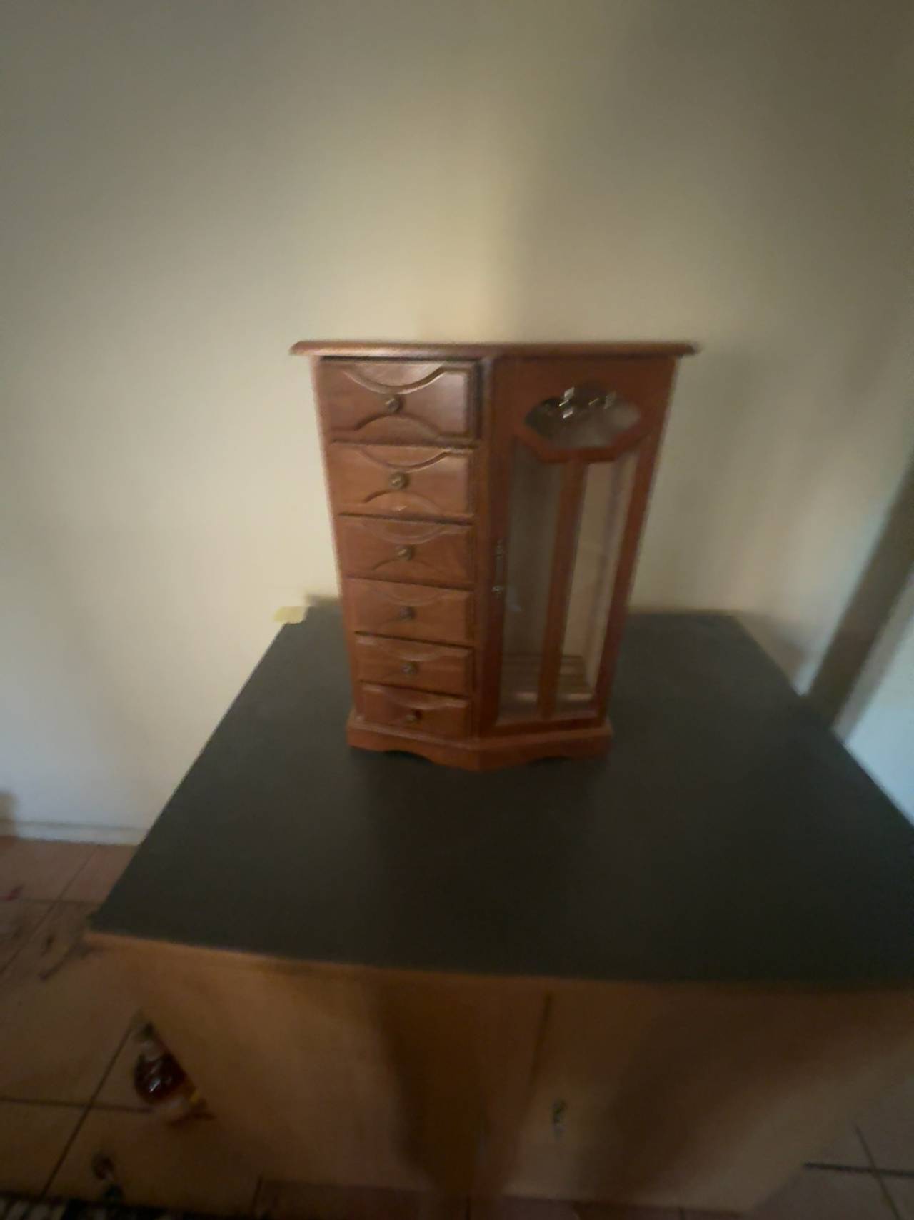 Vintage Wooden Jewelry Box with 5 Drawers