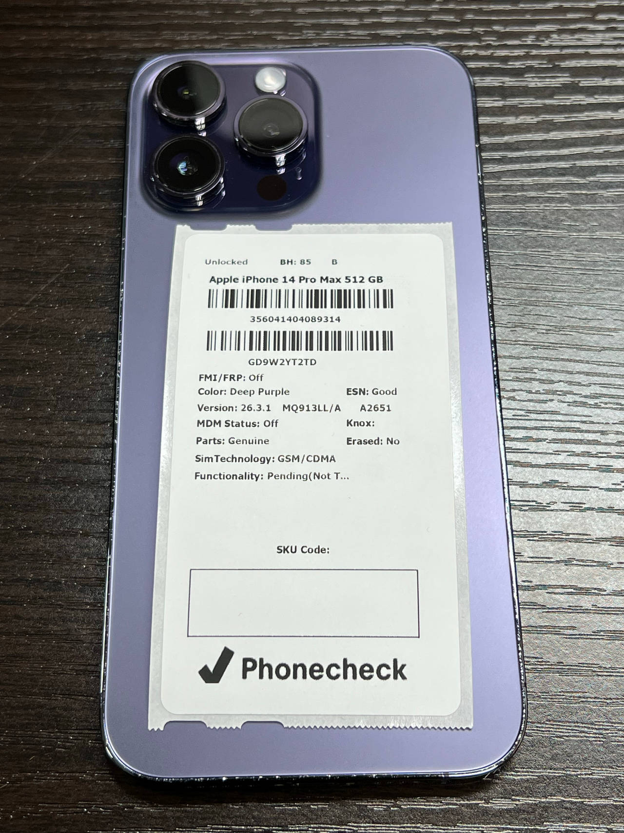 Apple iPhone 14 Pro Max 512GB Deep Purple unlocked 85% battery health