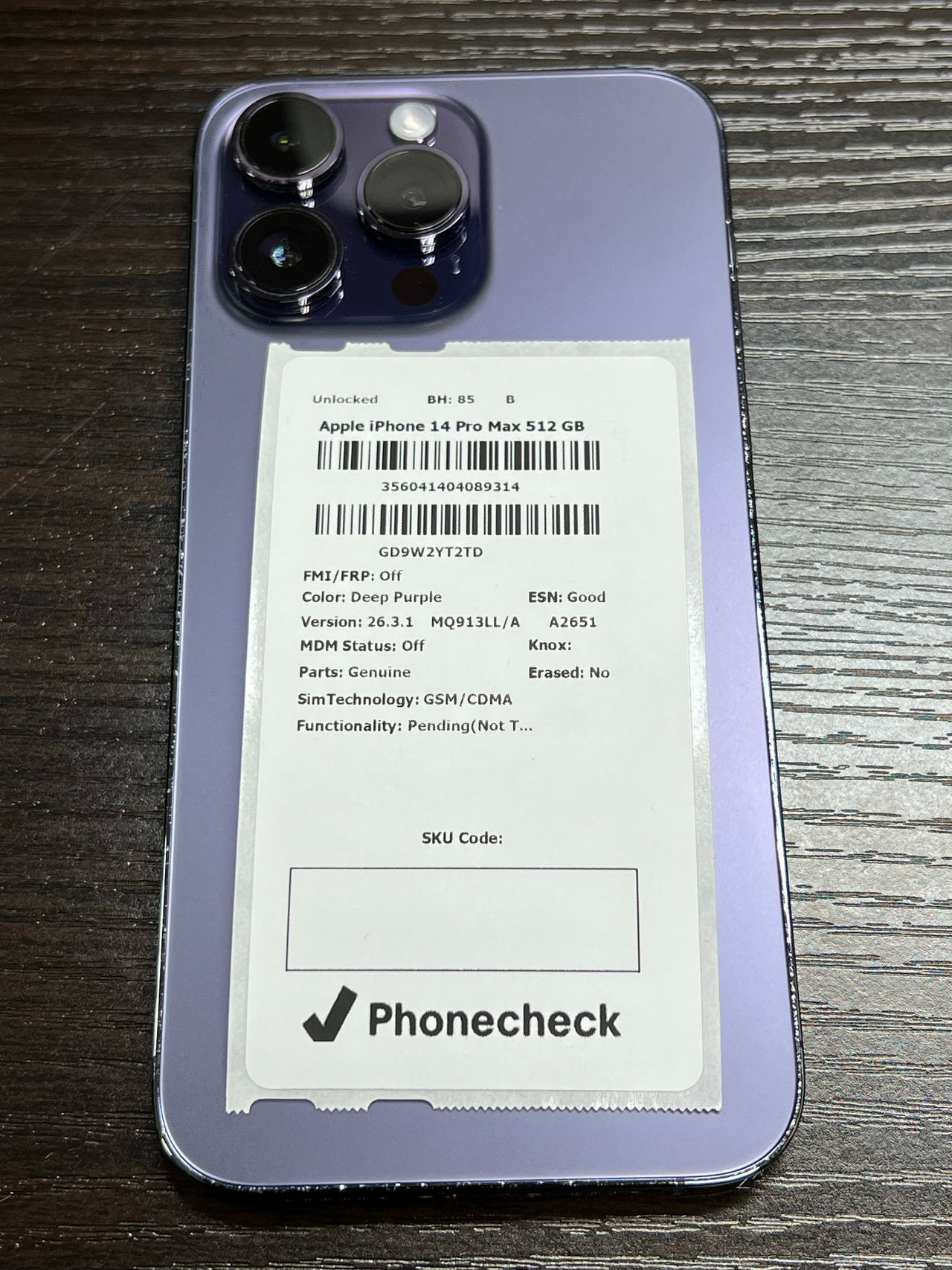 Apple iPhone 14 Pro Max 512GB Deep Purple unlocked 85% battery health