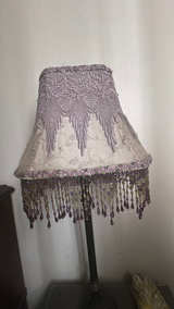 Handmade Victorian Purple Satin Lace Lampshade with Lavender Fringe - Image 2