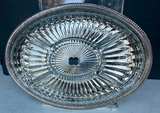 Vintage Silver Plated Oval Serving Tray with Sunburst Pattern - Image 1