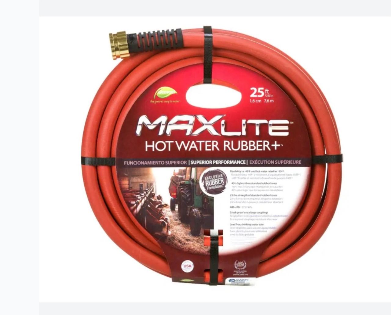 Swan MaxLite Hot Water Rubber+ 25ft Garden Hose