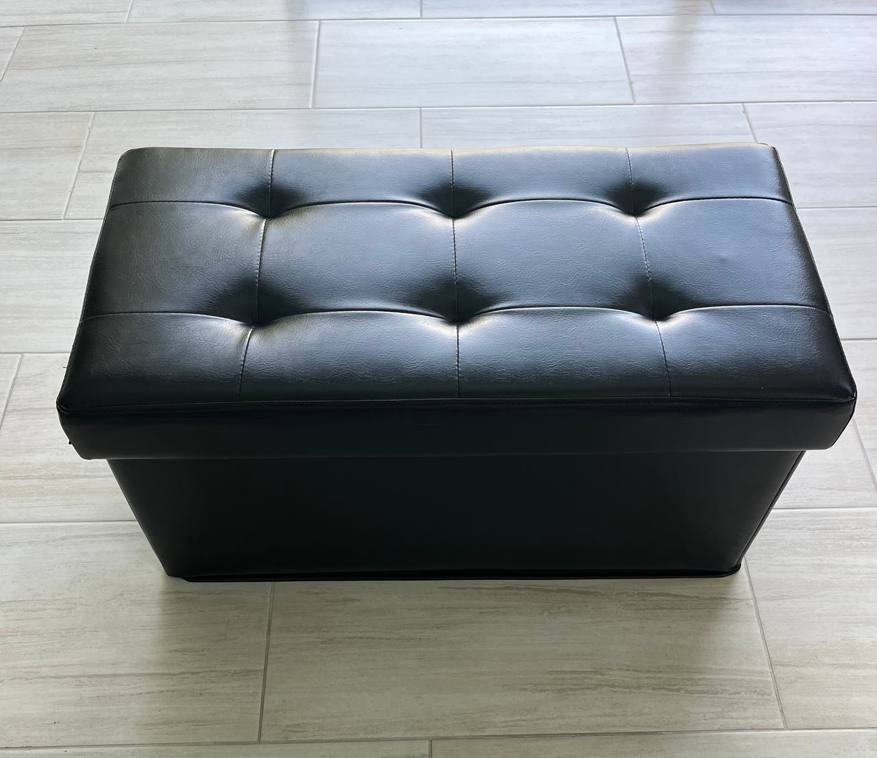 Storage Ottoman Bench 30-inch Collapsible Quilted Black
