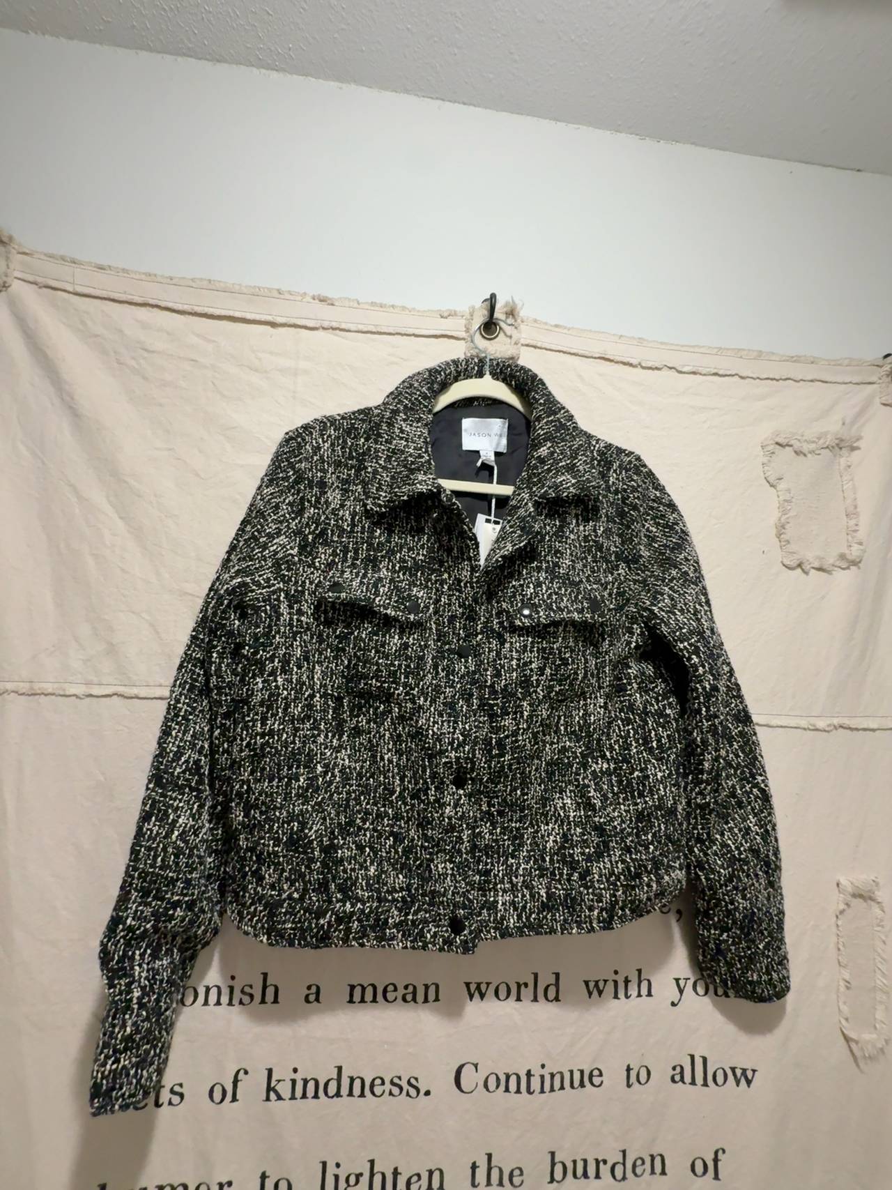 NWT Jason Wu Black and Cream Textured Tweed Cropped Jacket