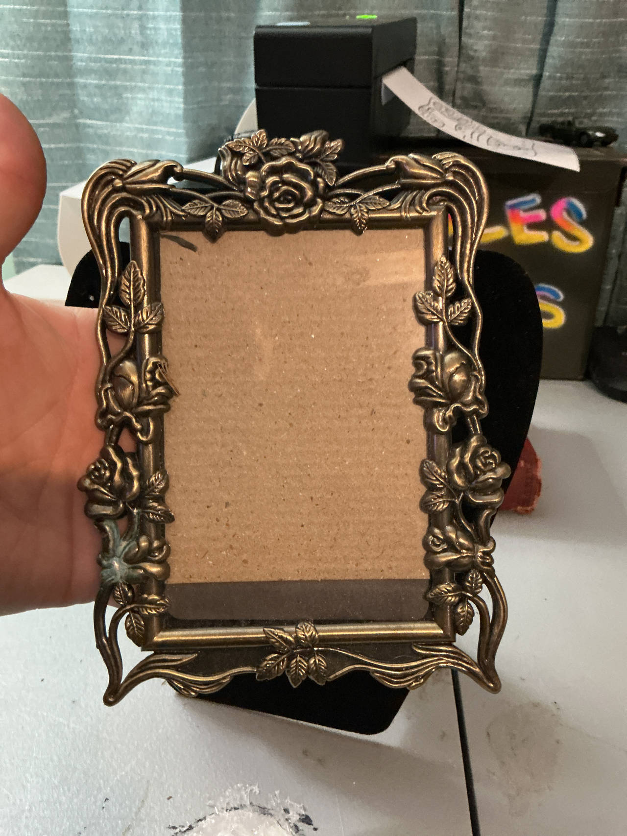 Vintage Brass Rose Picture Frame