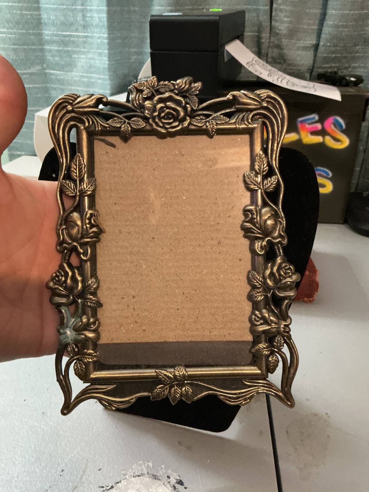 Vintage Brass Rose Picture Frame