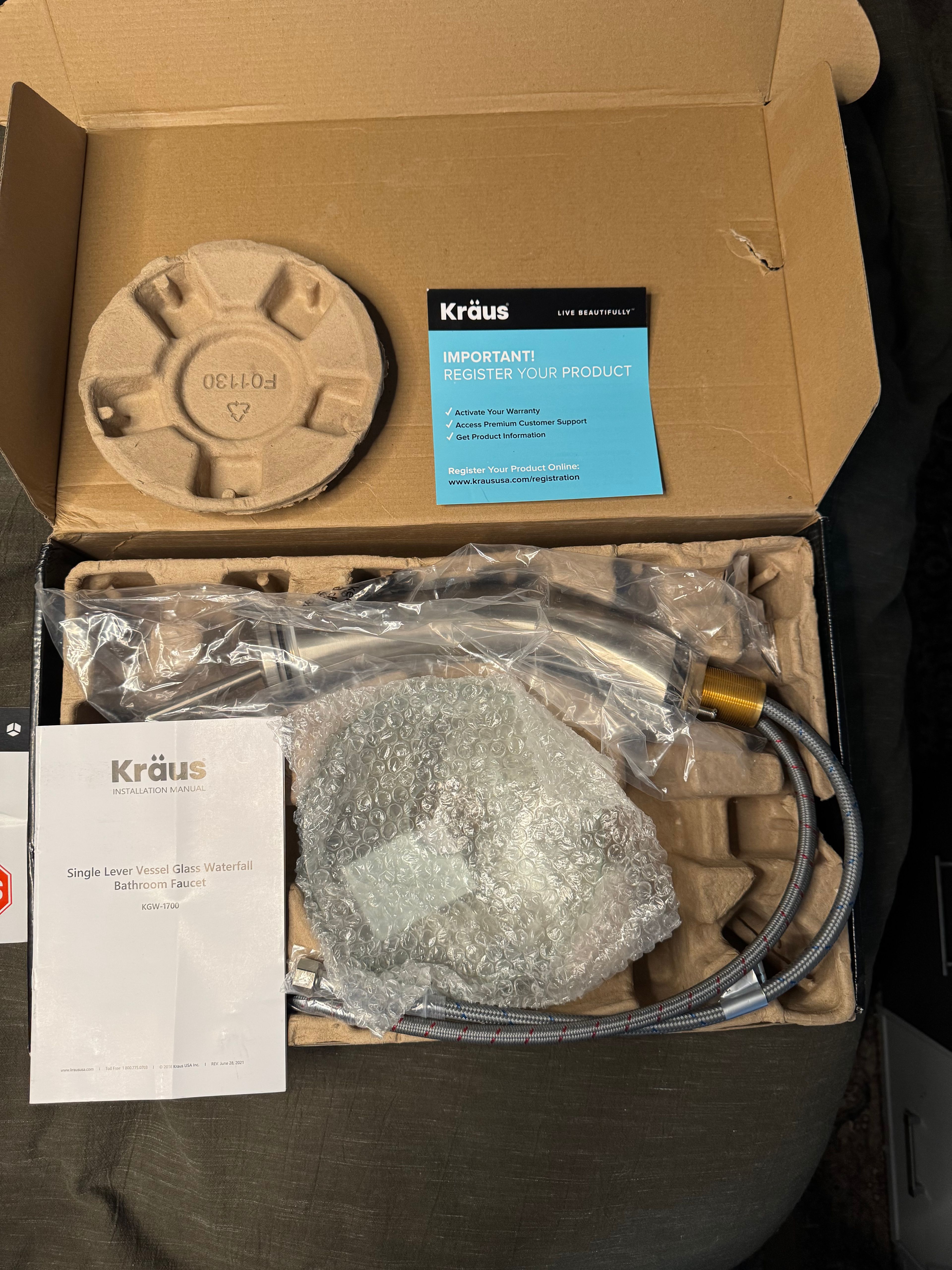 Kraus KGW-1700SN Single Lever Vessel Glass Waterfall Bathroom Faucet - Image 5