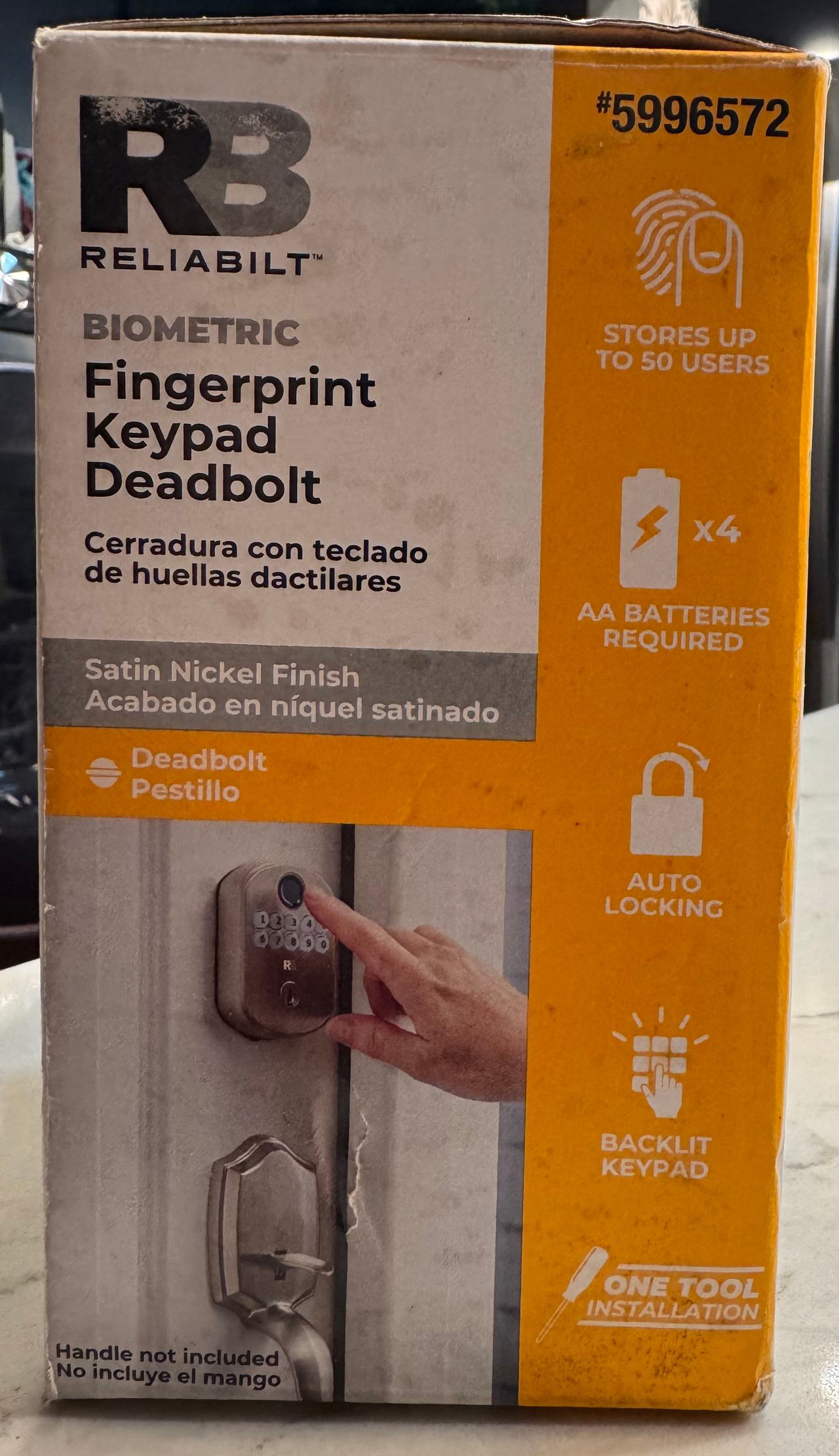 Reliabilt Biometric Fingerprint Keypad Deadbolt Satin Nickel-New Open Box