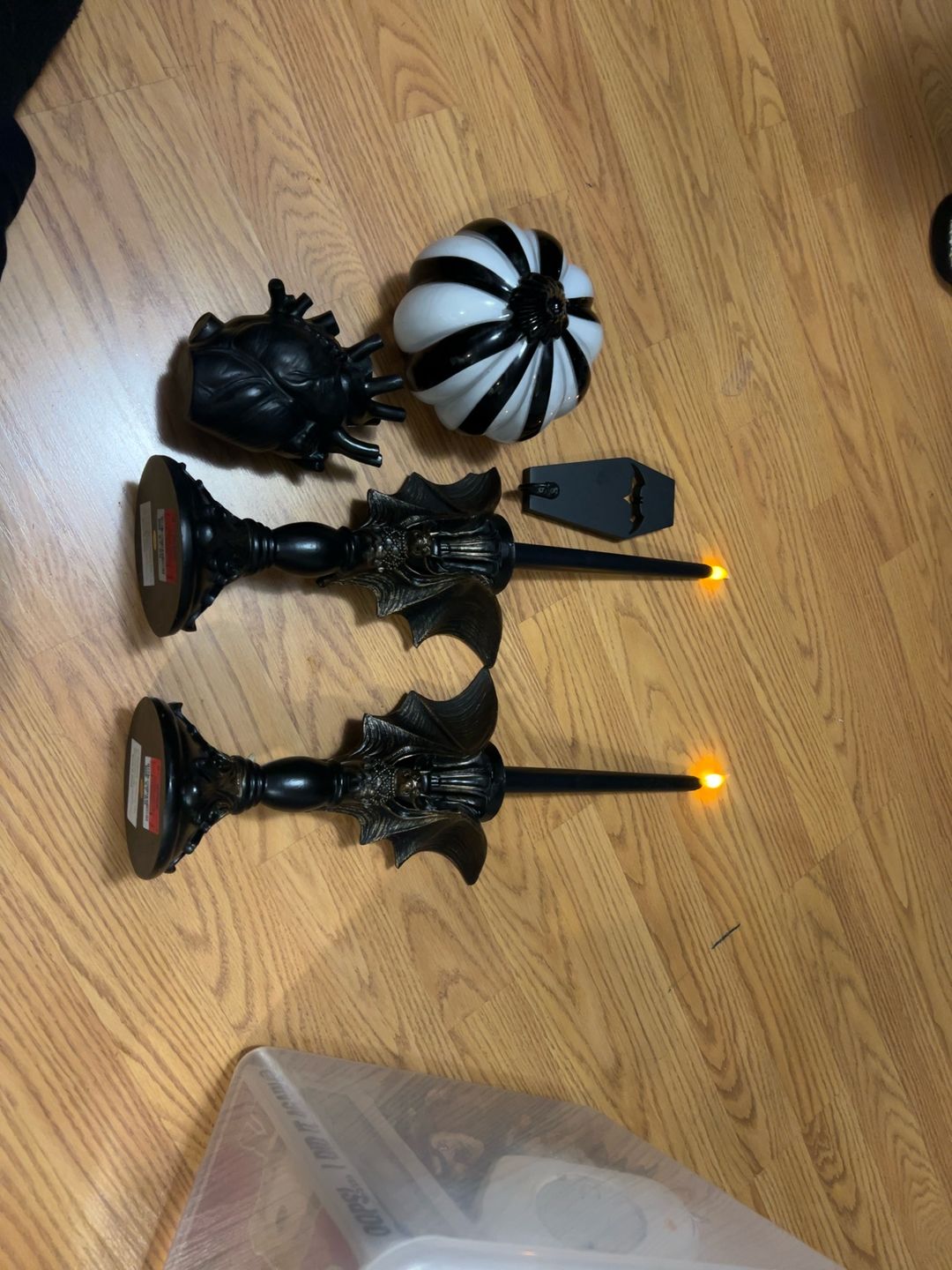 Black Gothic Bat Candle Holder Resin includes pumpkin, candle and heart vase.