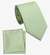 Sage Green Tie and Pocket Square for Men with Silver Cuff Links Full Set - Image 1