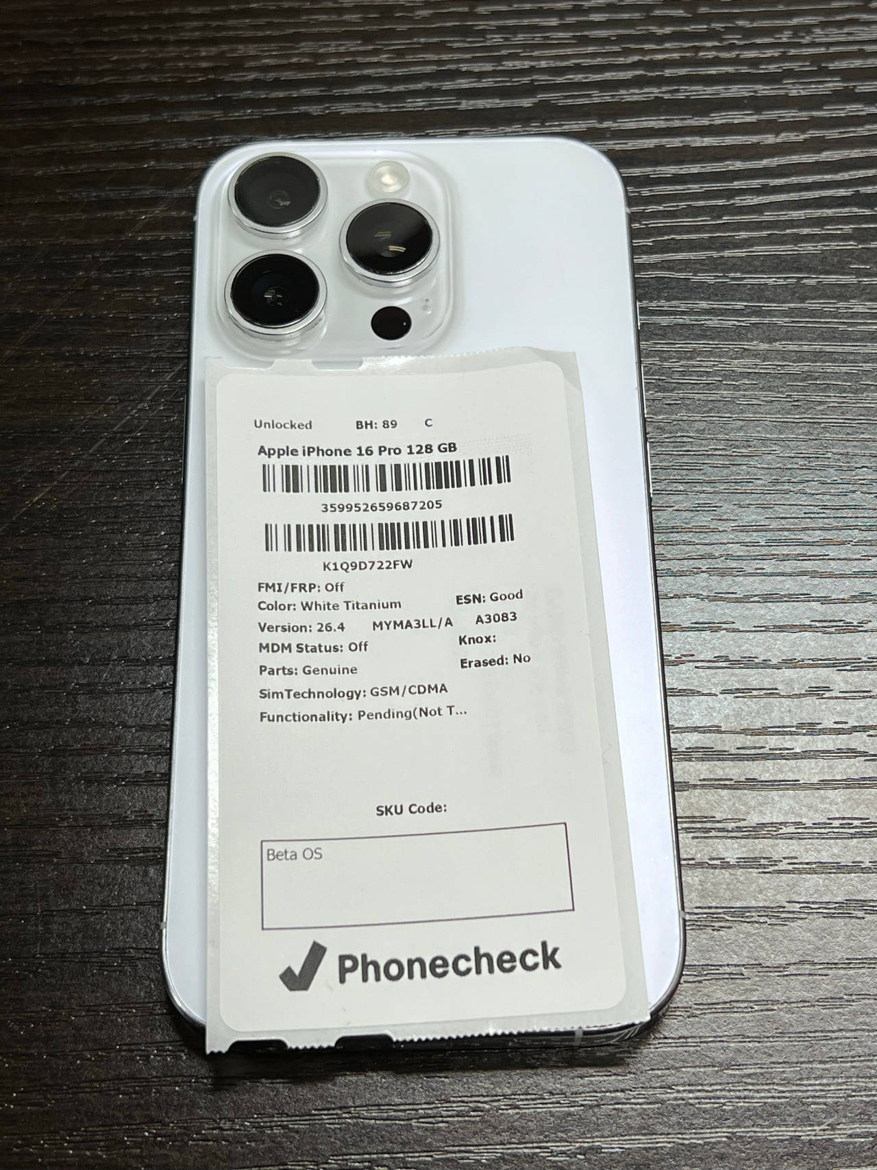 Apple iPhone 16 Pro 128GB White Titanium Unlocked  89% Battery