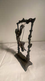 Vintage Girl On A Swing Sculpture Figure After Moreau Signed Bronze Metal - Image 3