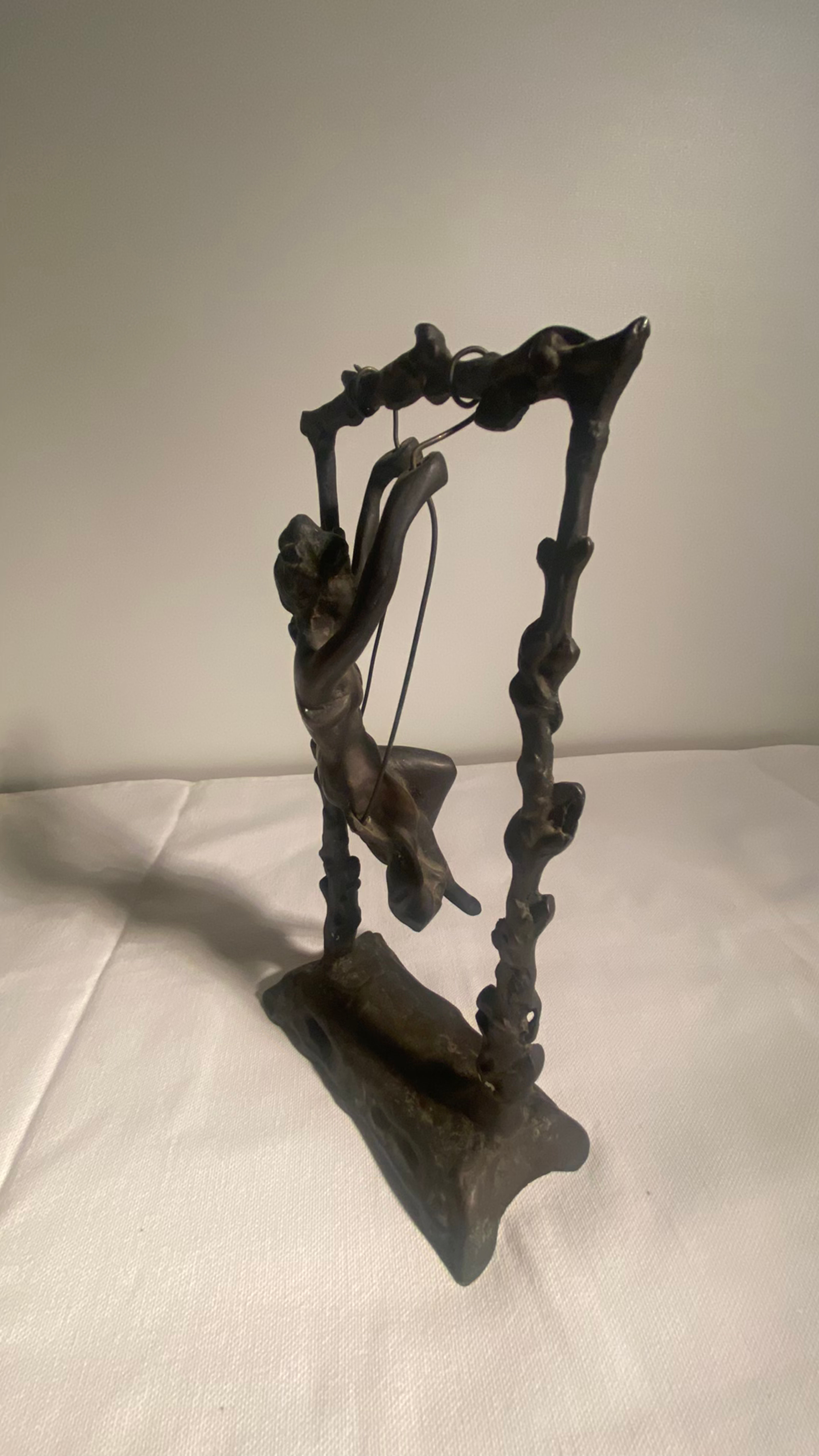 Vintage Girl On A Swing Sculpture Figure After Moreau Signed Bronze Metal - Image 3