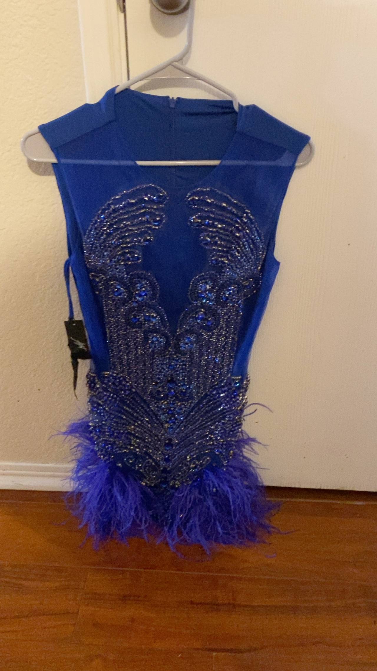 Royal Blue Feather Prom Dress
