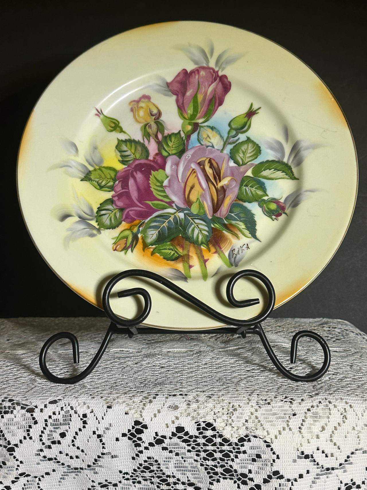 Vintage Norcrest Hand Painted Plaate Fine China Purple Rose Flowers