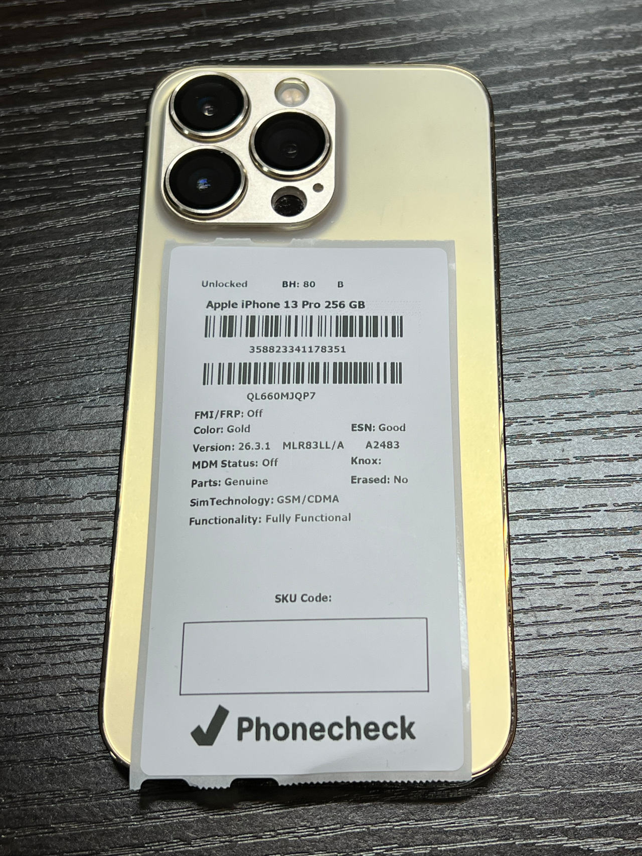 Apple iPhone 13 Pro 256GB Gold unlocked 80% battery health