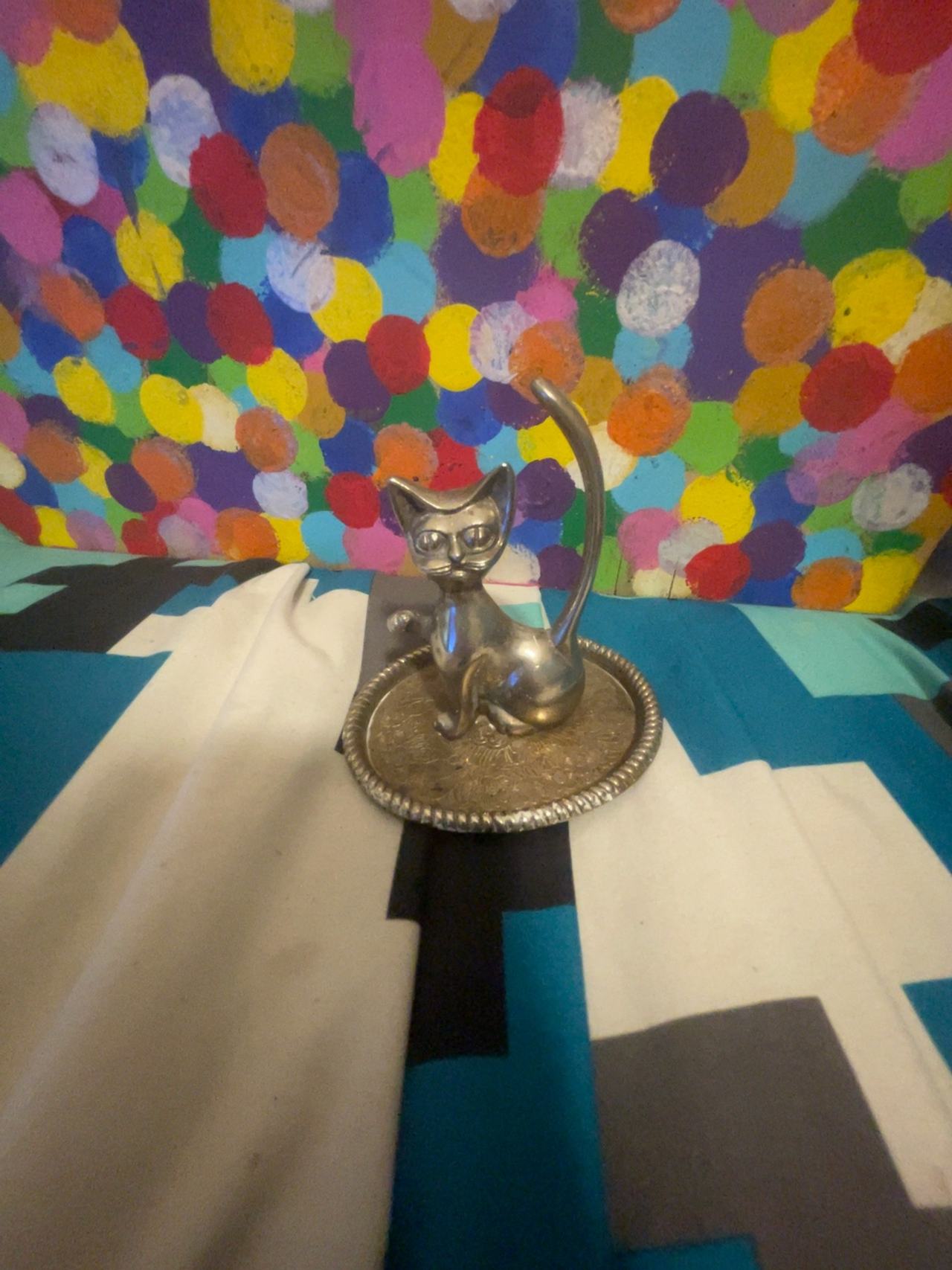 Vintage Silver Plated Cat Ring Holder