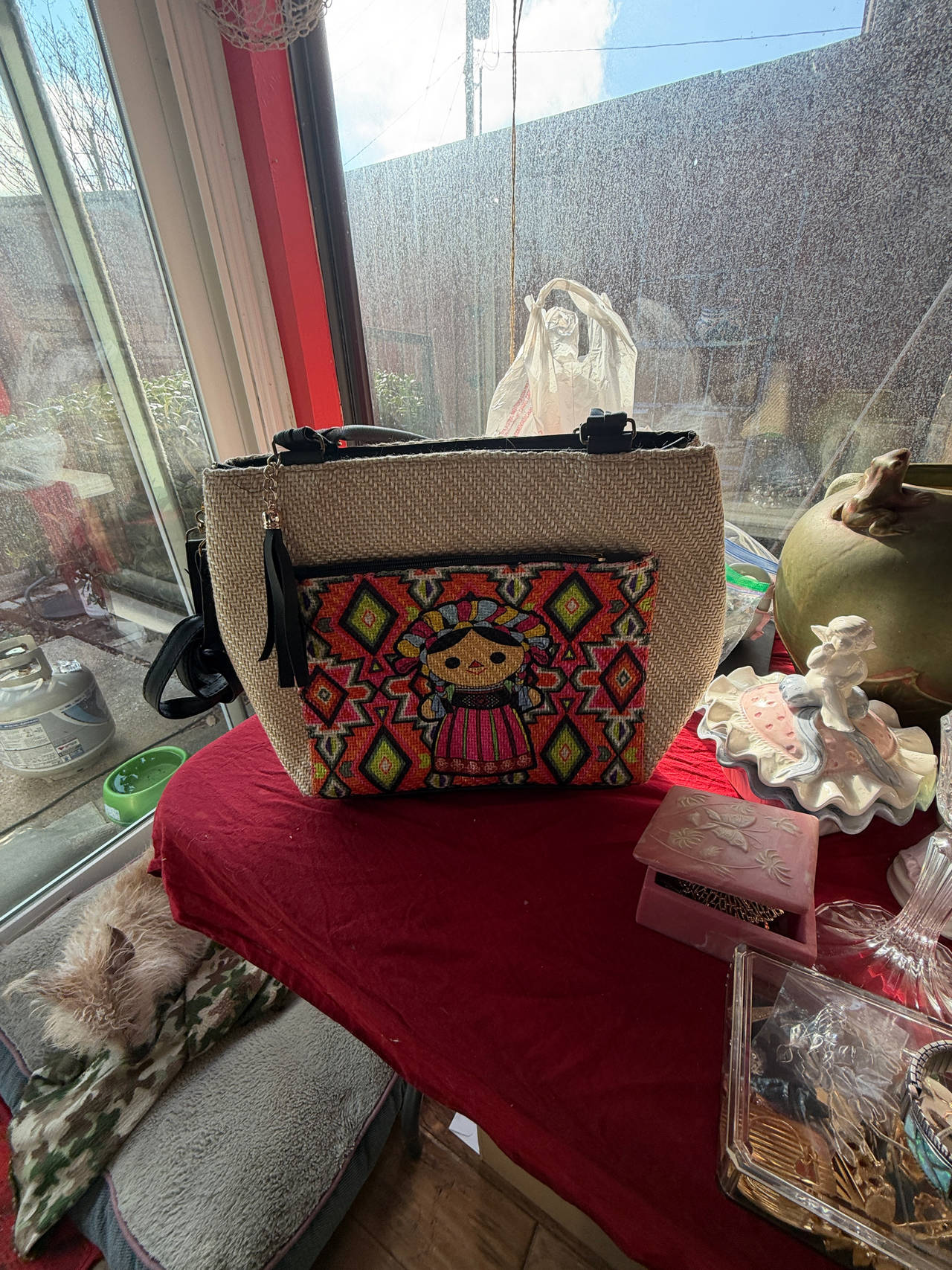 Fretta Mexican Embroidered Straw Tote Bag