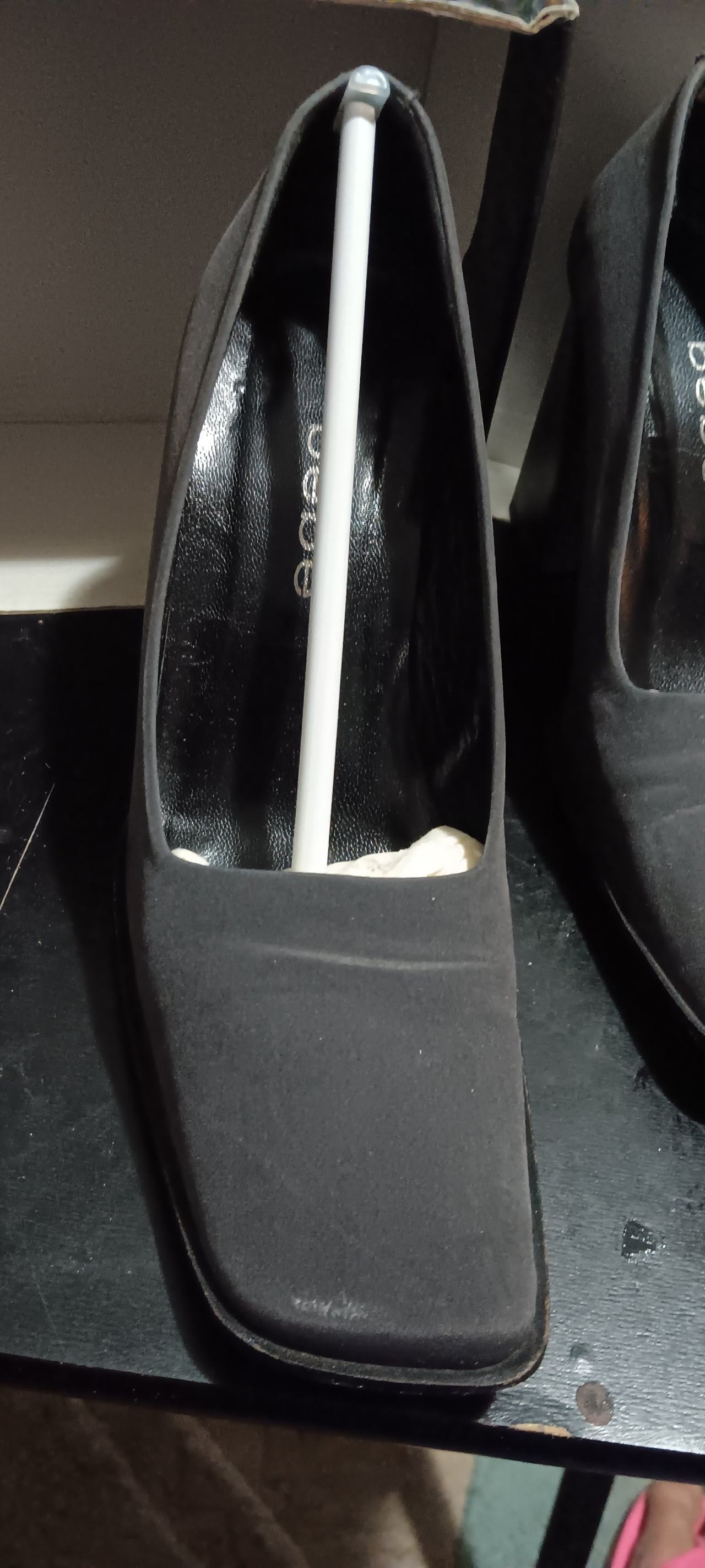 Bebe Black Square Toe Satin Pumps