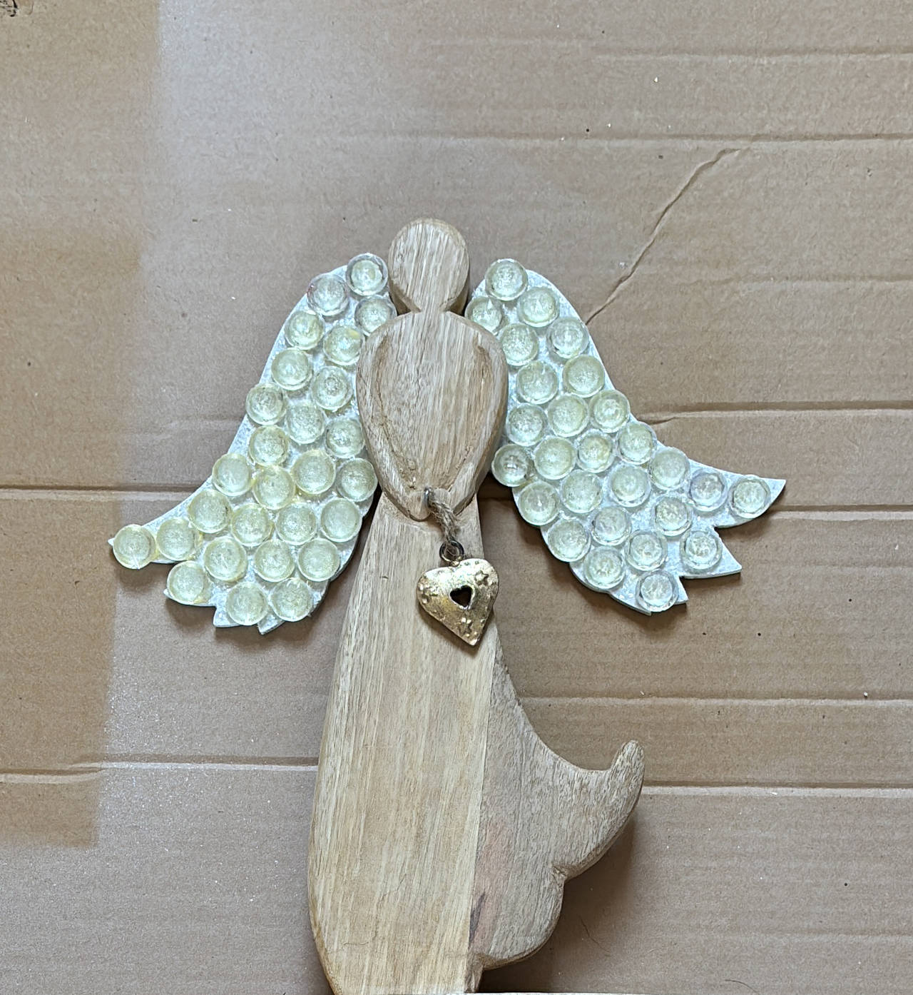 Rustic Wooden Angel Decor with Heart Charm