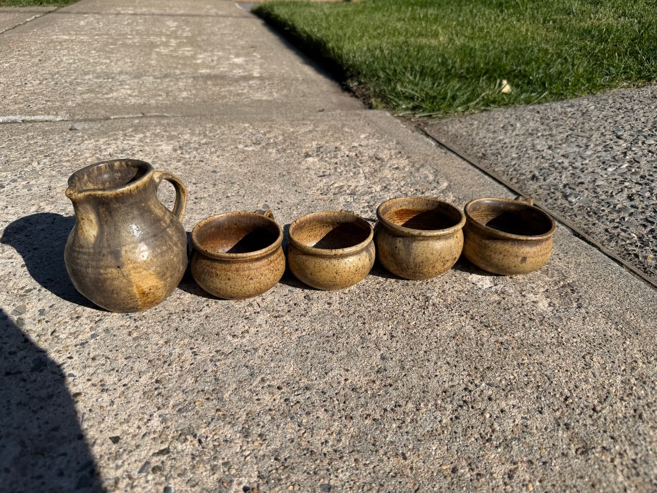 Handmade Stoneware Pitcher and Cup Set