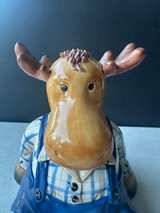 Harry and David Ceramic Cookie Jar Moose in Overalls Canister Rare - Image 2
