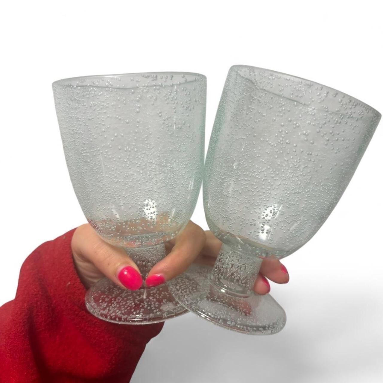Set of 2 Bubble Textured Plastic Goblets | Clear Stem Glasses | Lightweight Drin