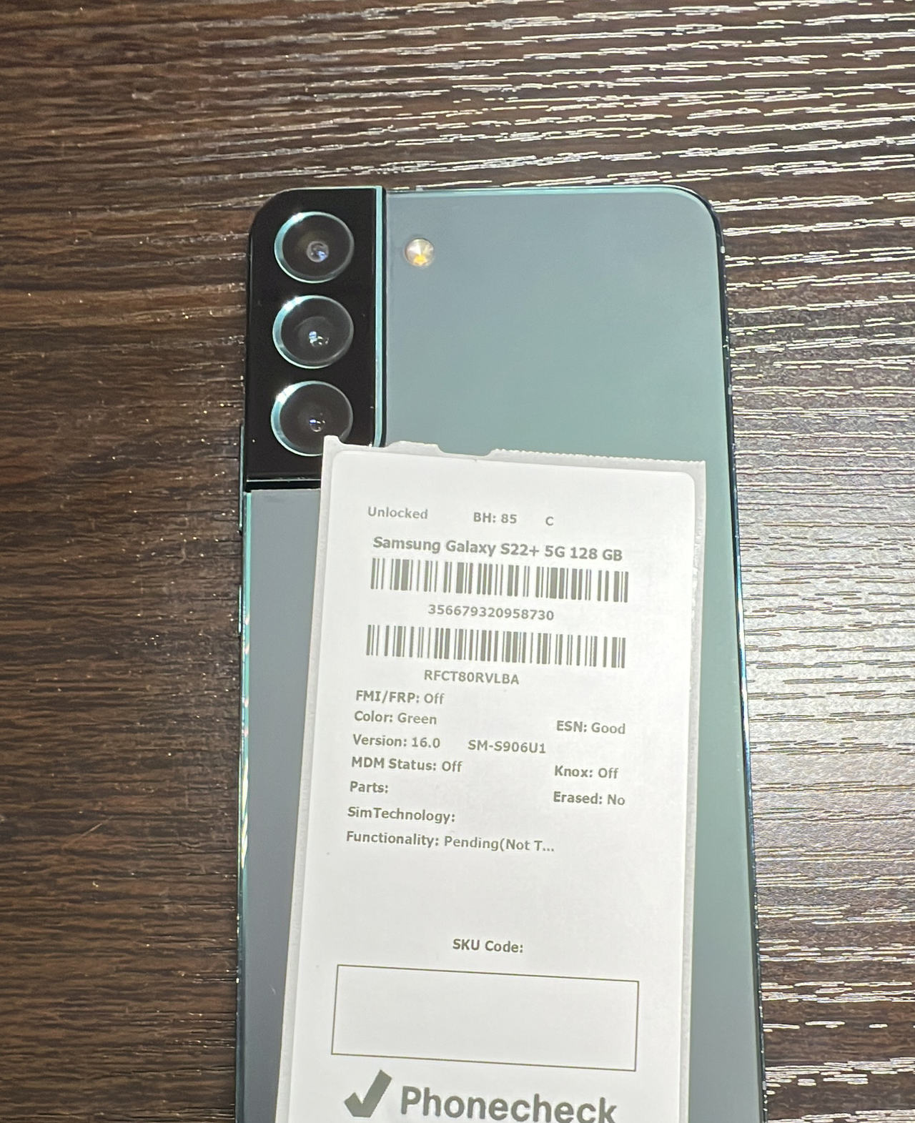 Samsung Galaxy S22+ 5G 128GB Green (Unlocked) BH 85%