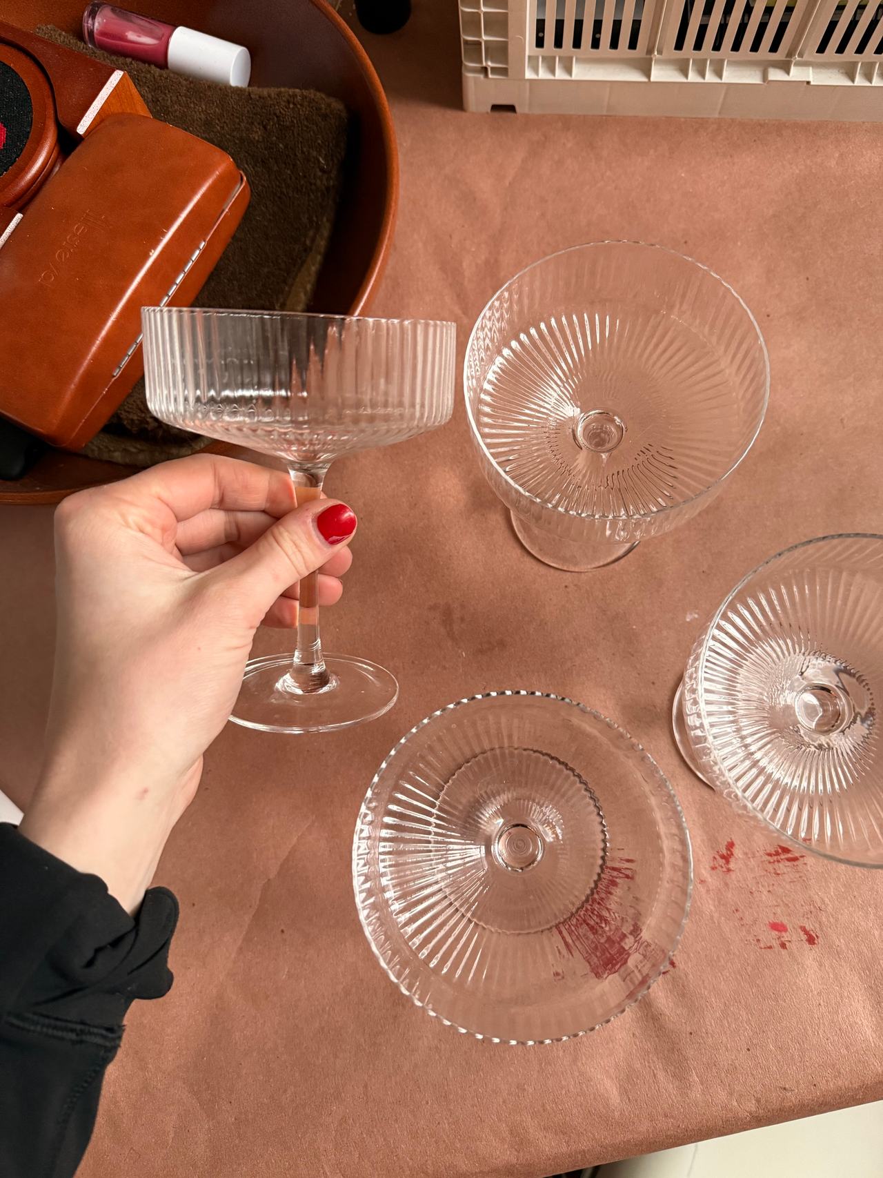 CB2 Ribbed Glass Cocktail Glasses Set