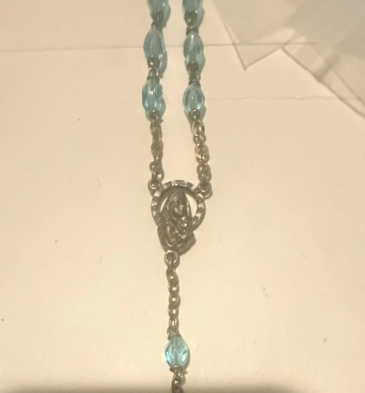 Vintage Blue Glass Bead Rosary Necklace