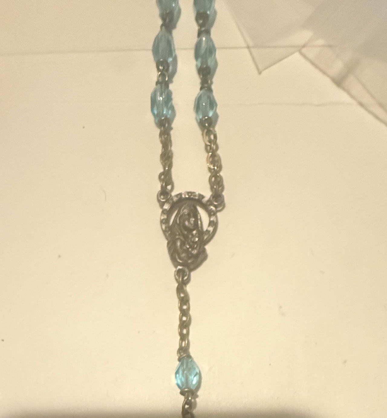 Vintage Blue Glass Bead Rosary Necklace