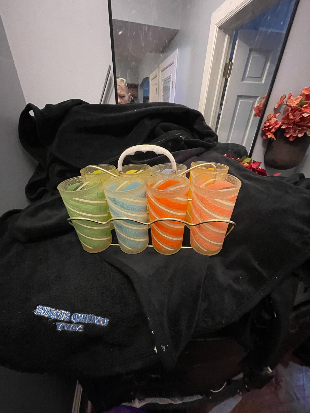 Vintage Swirl Frosted Glasses with Carrier