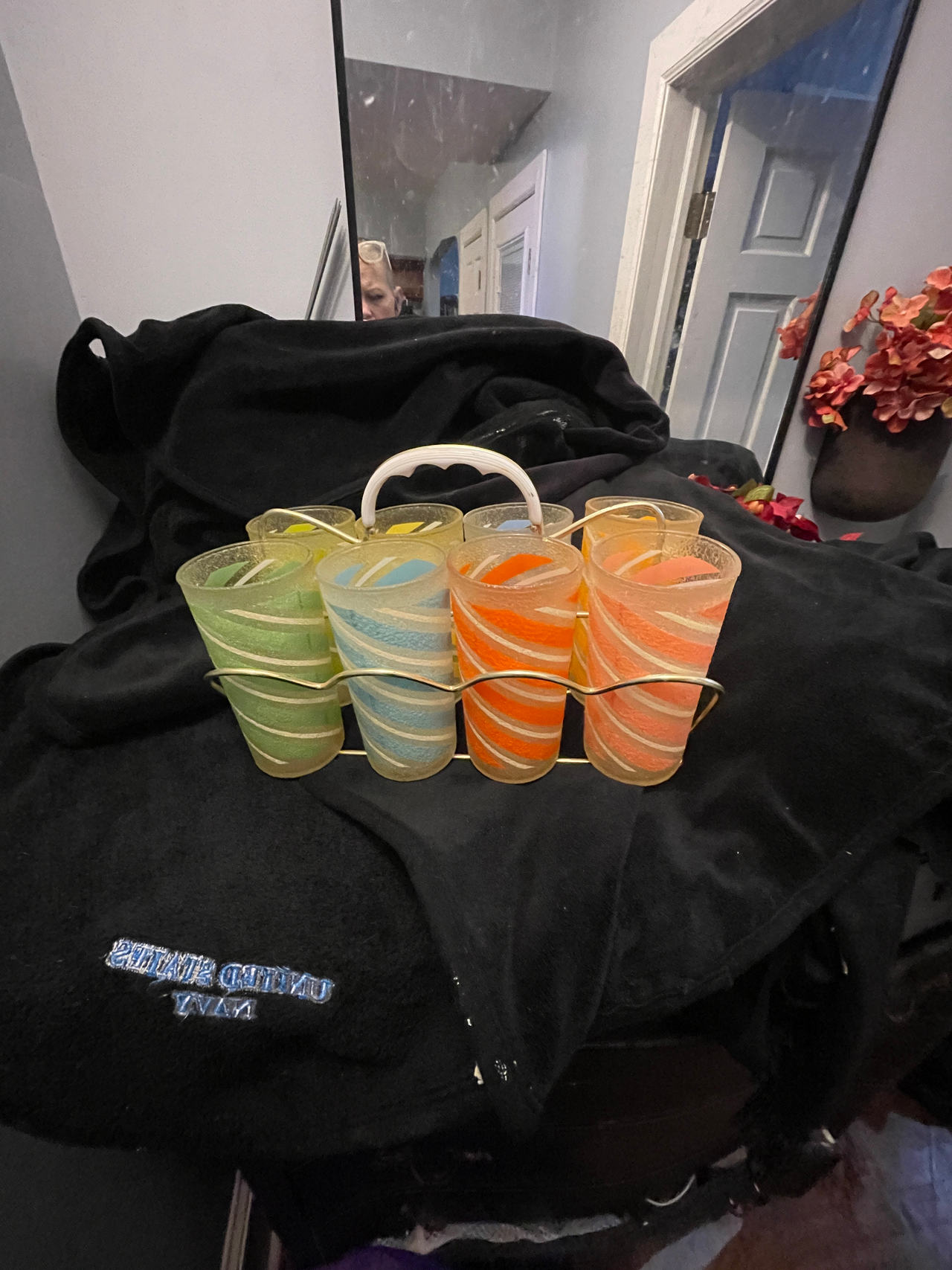 Vintage Swirl Frosted Glasses with Carrier