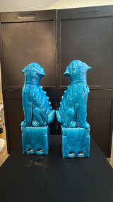 Turquoise Ceramic Foo Dogs Pair - Image 3