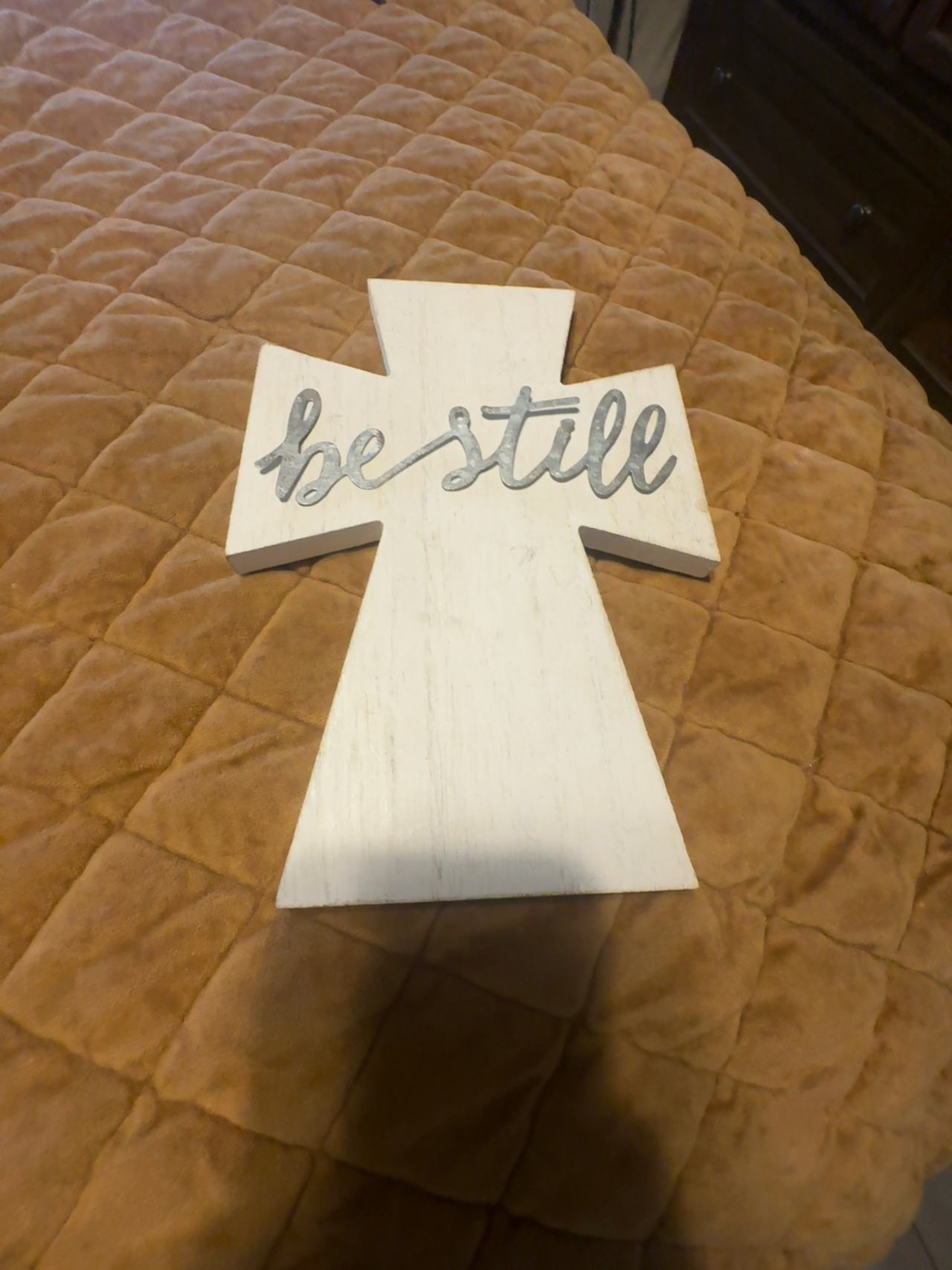 Be Still Whitewash Wooden Cross