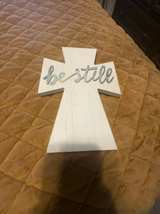 Be Still Whitewash Wooden Cross - Image 1