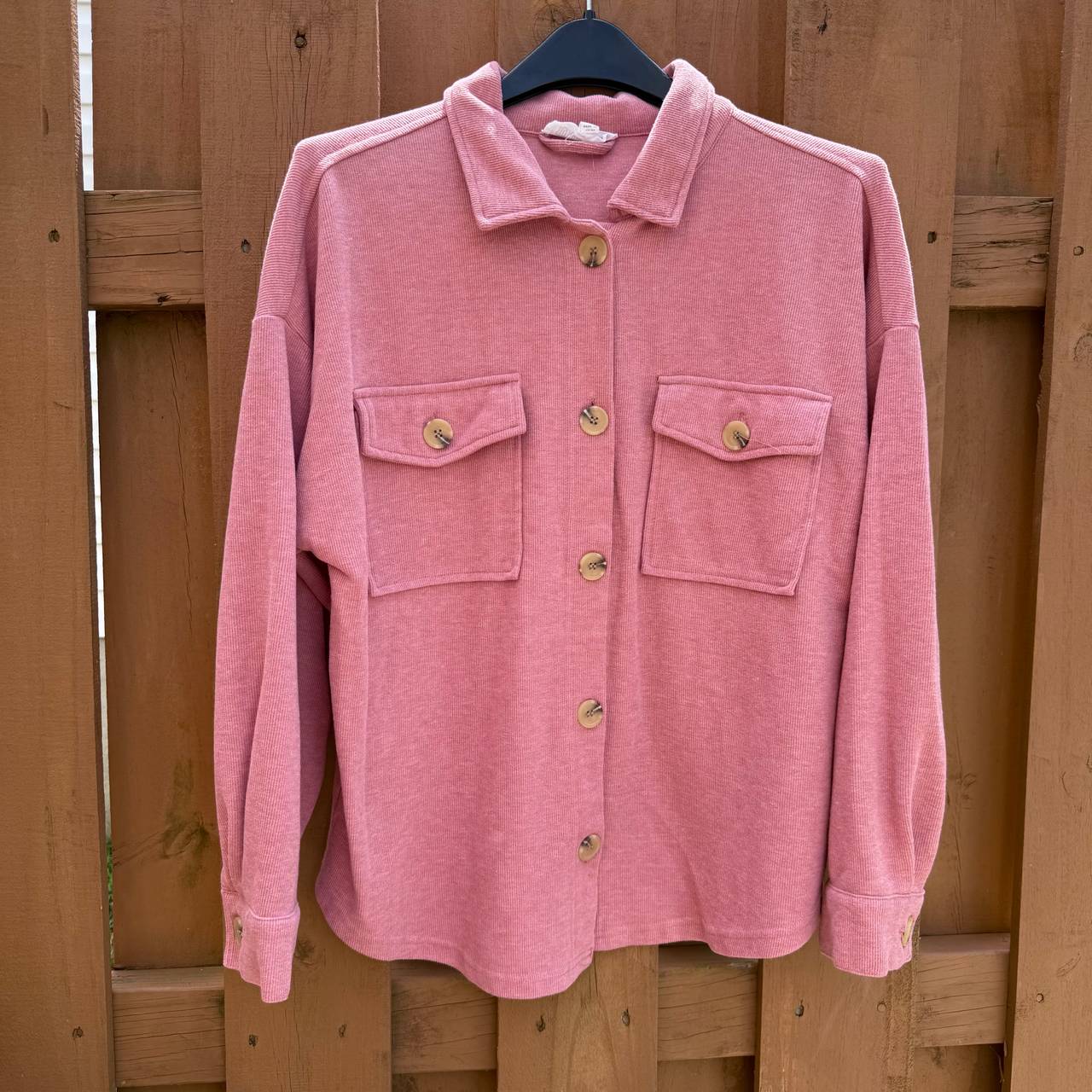 Hippie Rose Shirt Women’s Size M Button Down Long Sleeve Ribbed Blush Pink 