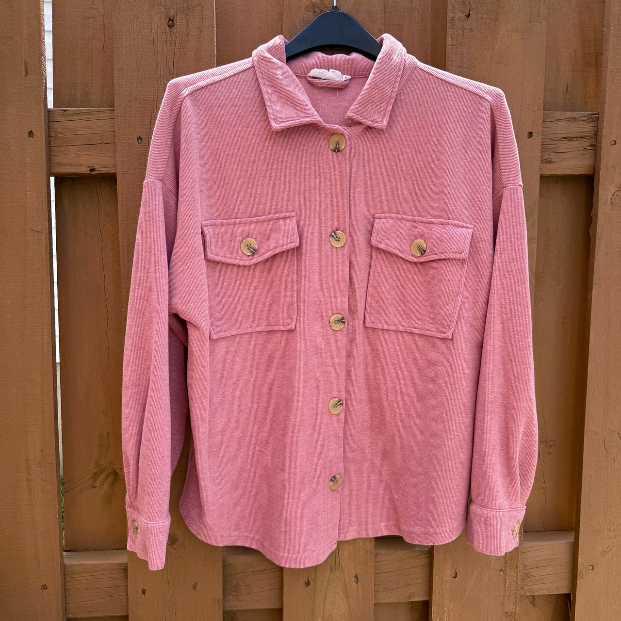 Hippie Rose Shirt Women’s Size M Button Down Long Sleeve Ribbed Blush Pink 