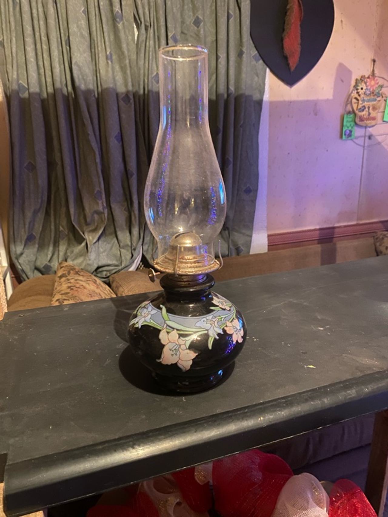 Kaadan Ltd Black Floral Oil Lamp 14-inch