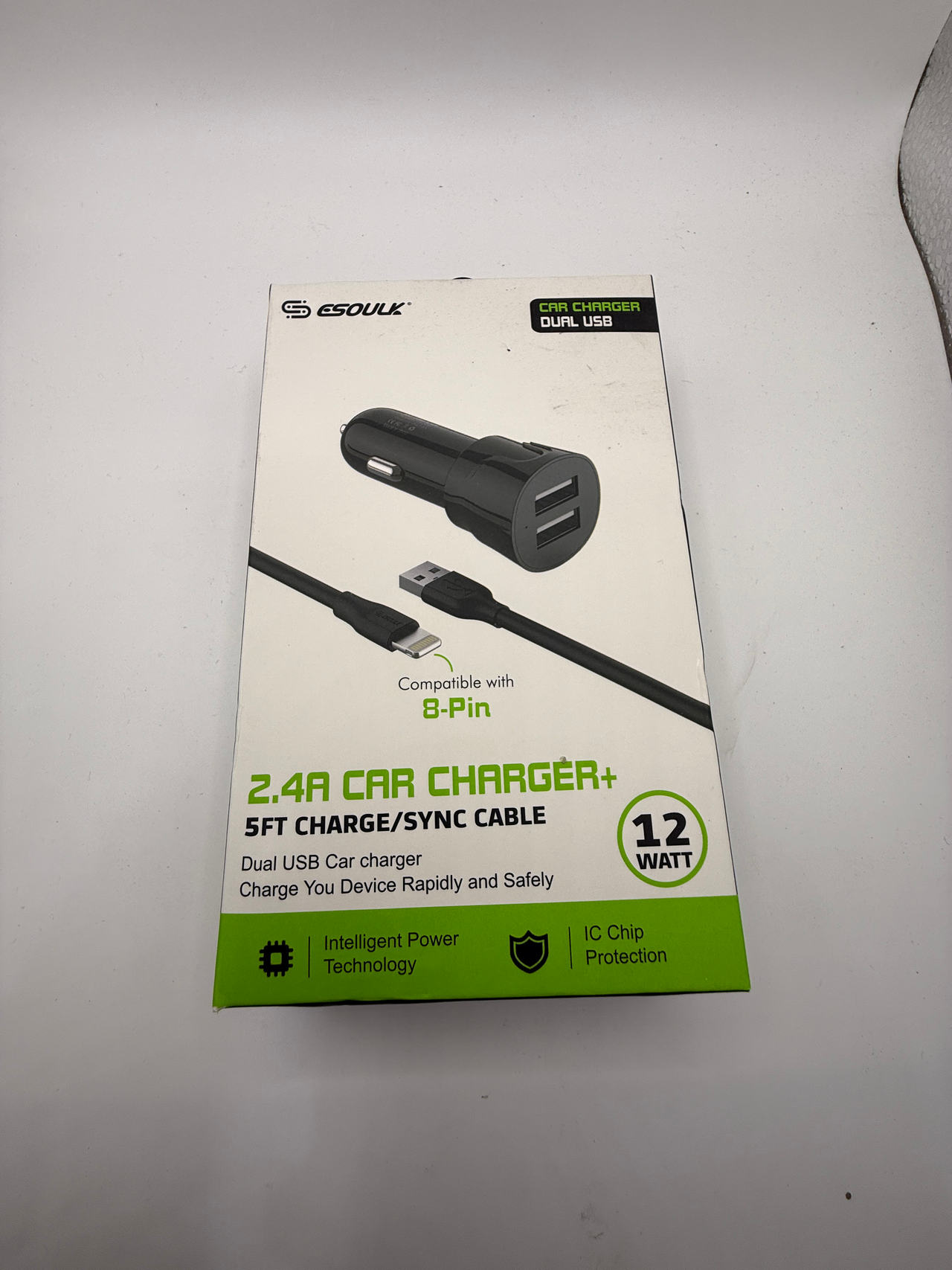 ESoulk 2.4A Car Charger+ 5ft Charge/Sync Cable